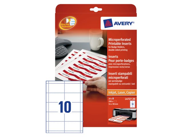 Badgekaart Avery L4727-20 54x90mm microperforatie