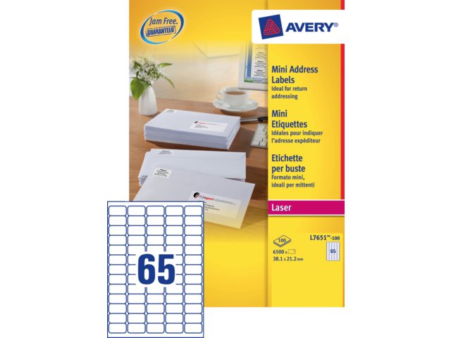 Etiket Avery L7651-100 38.1x21.2mm wit 6500stuks