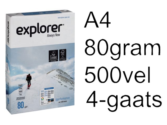 Kopieerpapier Explorer A4 80gr 4-gaats wit 500vel