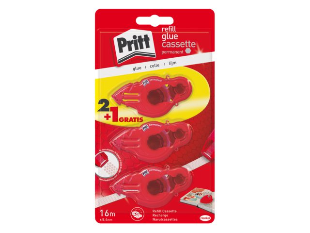 Lijmroller Pritt navulcassette permanent 2+1 gratis blister