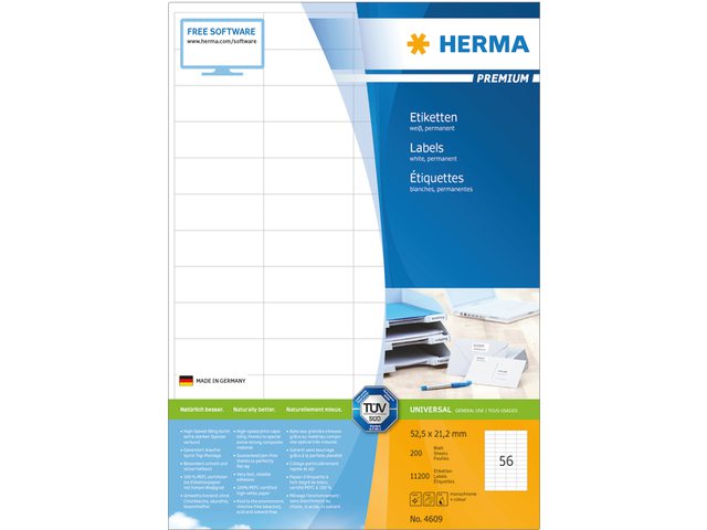Etiket Herma 4609 52.5x21.2mm premium wit 11200stuks