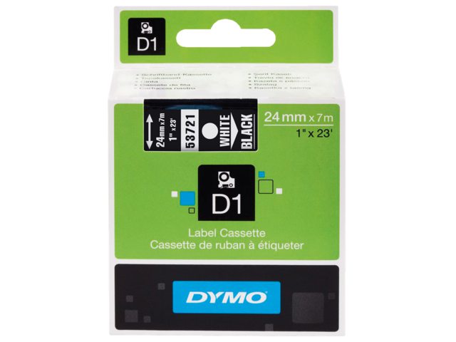 Labeltape Dymo 53721 D1 721010 24mmx7m wit op zwart