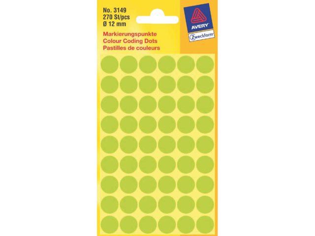 Etiket Avery Zweckform 3149 rond 12mm lichtgroen 270stuks