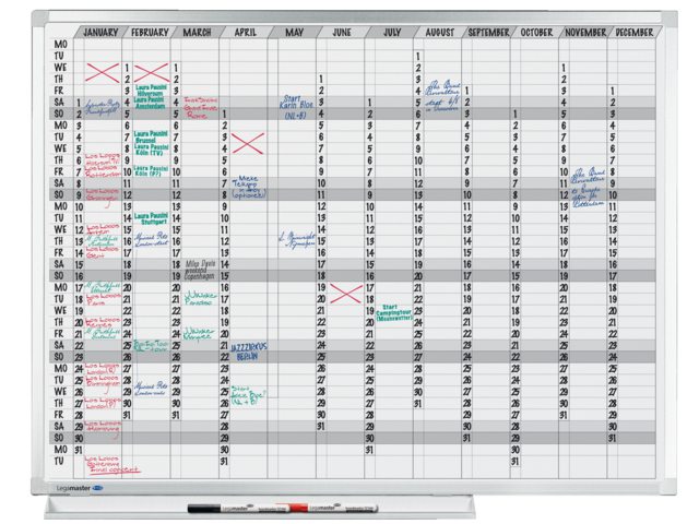 Planbord Legamaster professional jaarplanner hor 90x120cm