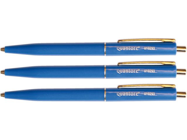 Balpen Quantore drukknop met metalen clip blauw medium