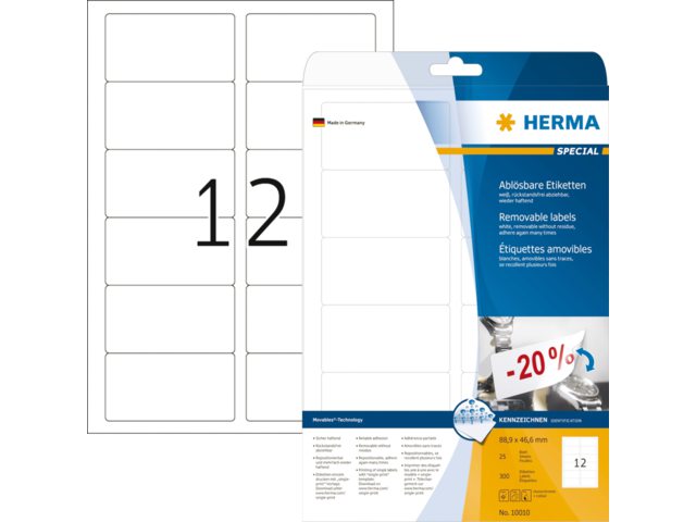 Etiket Herma 10010 88.9x46.6mm verwijderbaar wit 300stuks