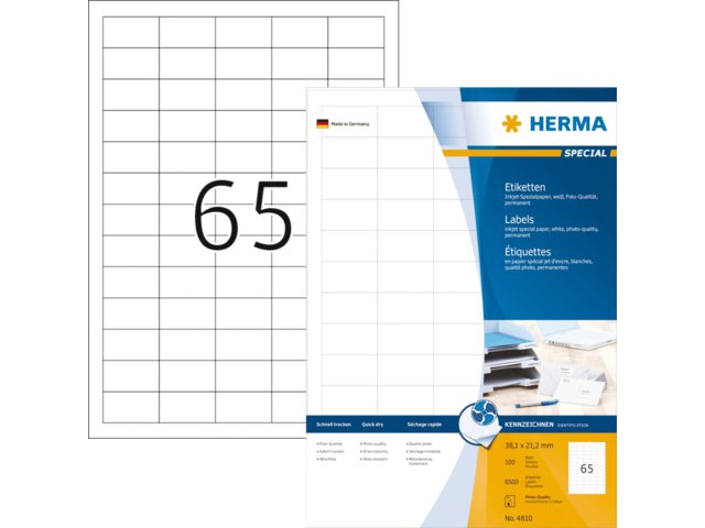 Etiket Herma 4810 38.1x21.2mm wit 6500stuks