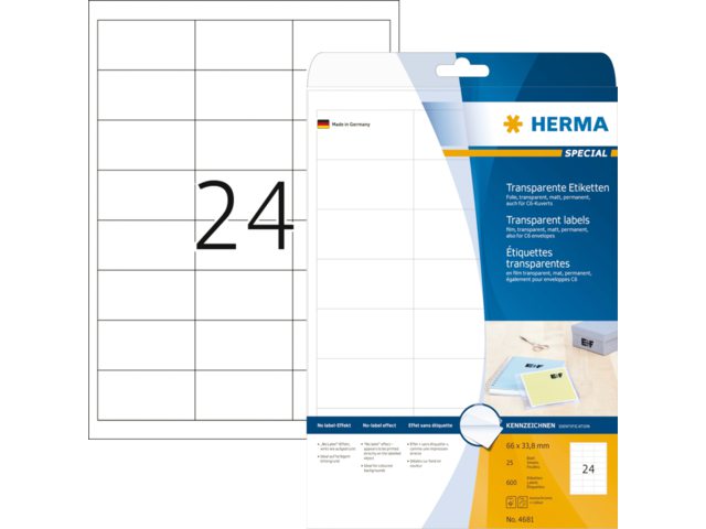 Etiket Herma 4681 66x33.8mm transparant 600stuks