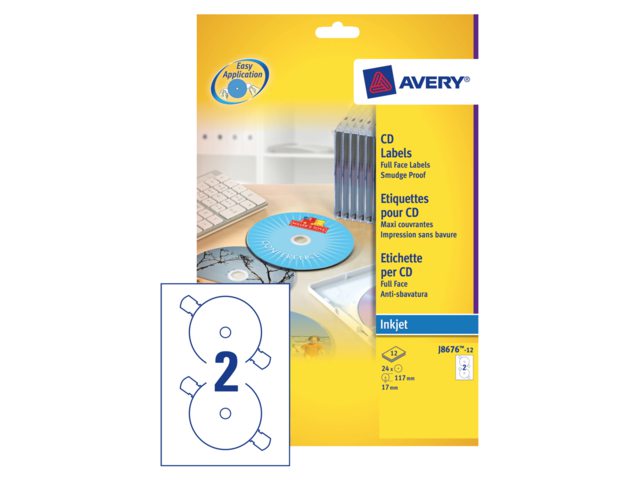 Etiket Avery J8676-12 CD mat wit 24stuks