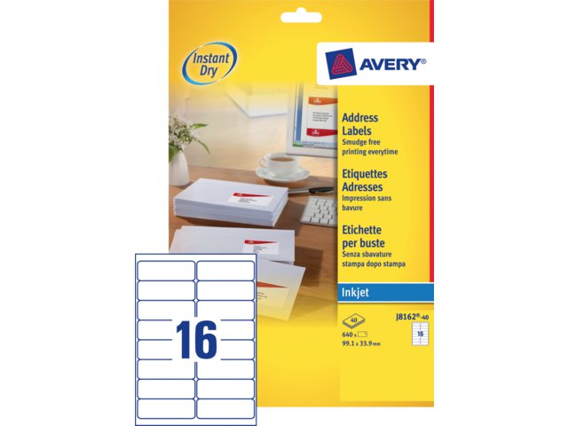 Etiket Avery J8162-40 99.1x33.9mm wit 640stuks