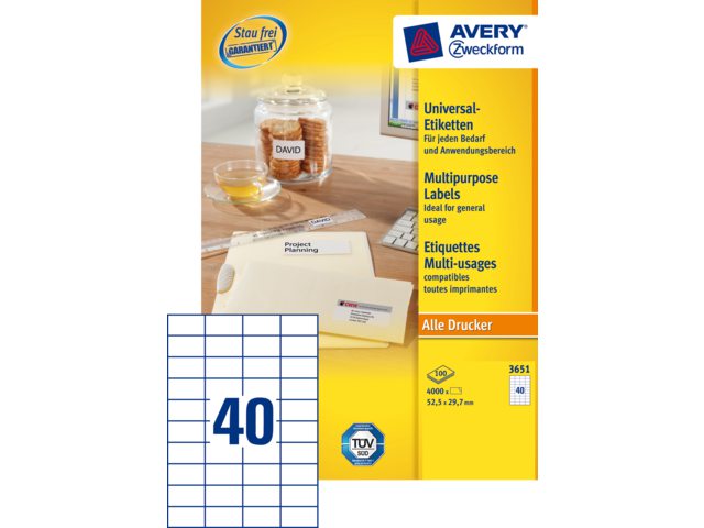 Etiket Avery Zweckform 3651 52.5x29.7mm wit 4000stuks