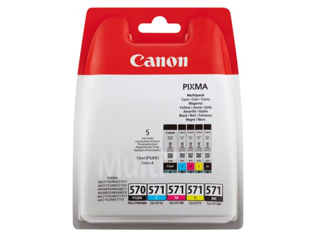 Inkcartridge Canon PGI-570 + CLI-571 2x zwart + 3 kleuren