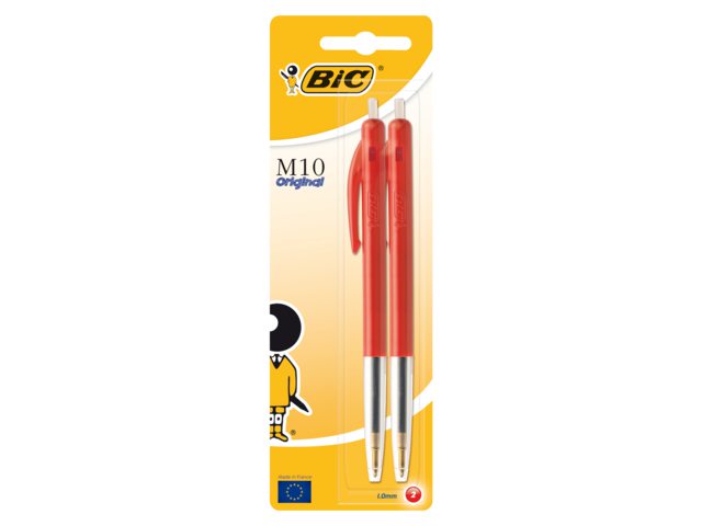 Balpen Bic M10 rood medium blister à 2st