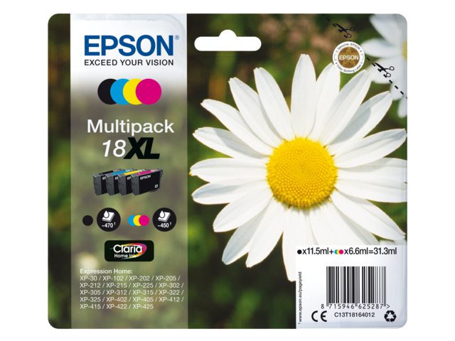 Inkcartridge Epson 18XL T1816 zwart + 3 kleuren HC