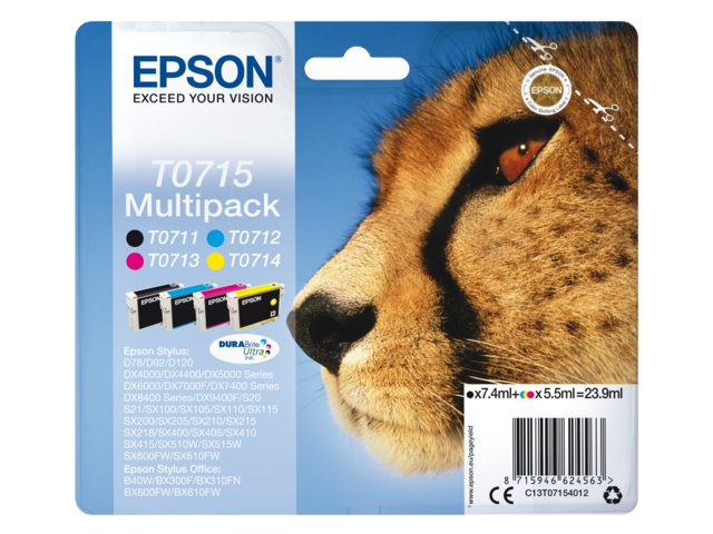 Inkcartridge Epson T0715 zwart + 3 kleuren