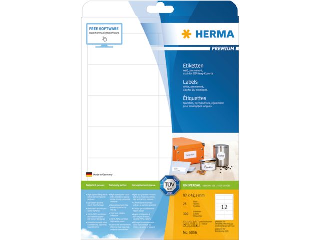 Etiket Herma 5056 96.5x42.3Mm premium wit 300stuks