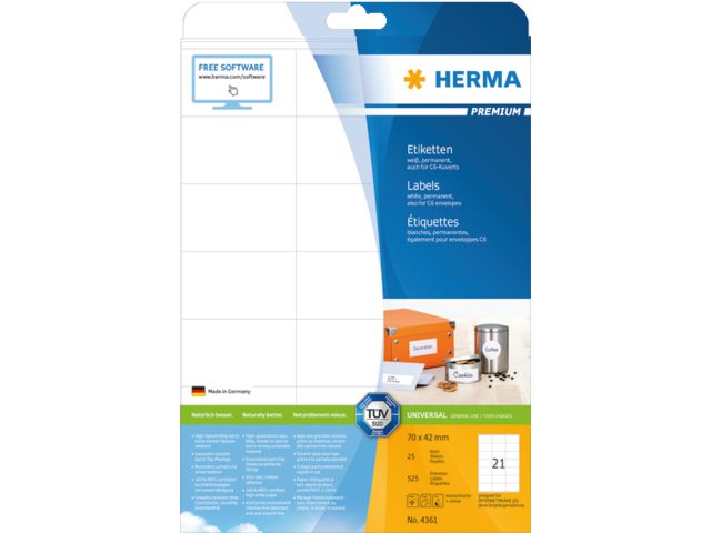Etiket Herma 4361 70x42mm premium wit 525stuks