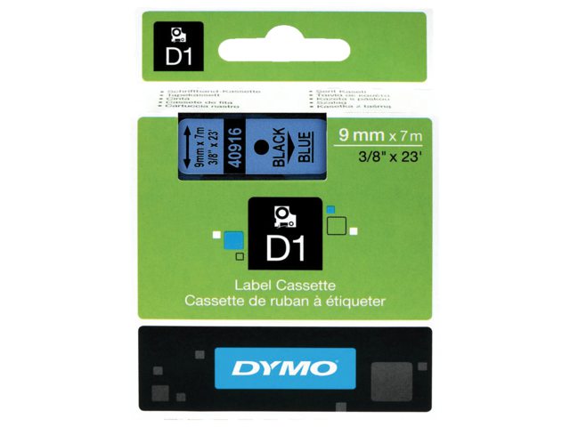 Labeltape Dymo 40916 D1 720710 9mmx7m zwart op blauw