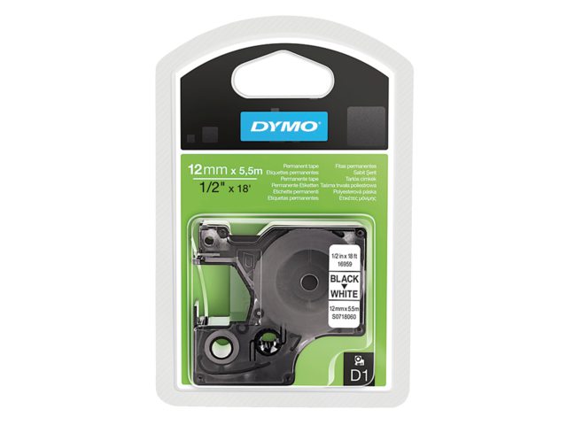 Labeltape Dymo 16959 D1 718060 12mmx5.5m poly zwart op wit