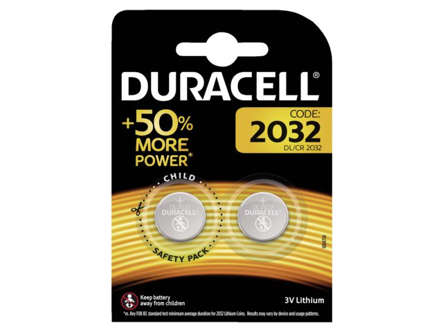 Batterij Duracell knoopcel CR2032 lithium Ø20mm 3V-180mAh