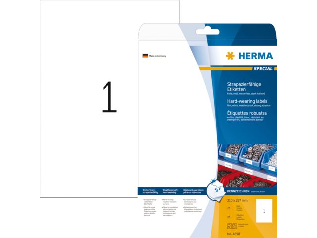 Etiket Herma 4698 210x297mm A4 wit 25stuks