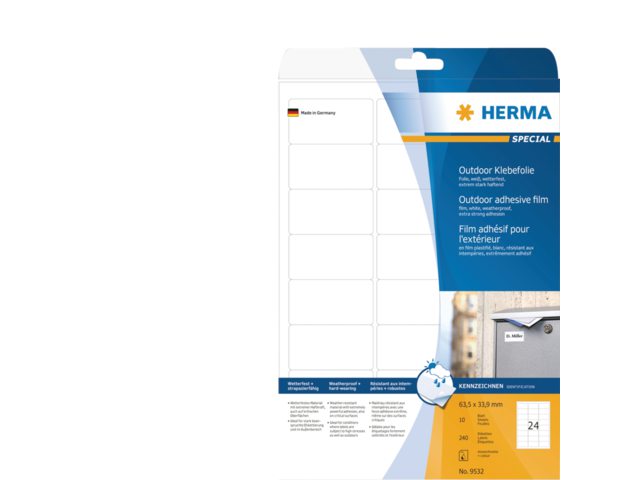 Etiket Herma 9532 63.5x33.9mm polyester wit 240stuks
