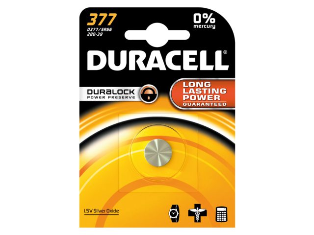 Batterij Duracell knoopcel 377 zilver oxide Ã˜6,8mm 1,5V-18mA