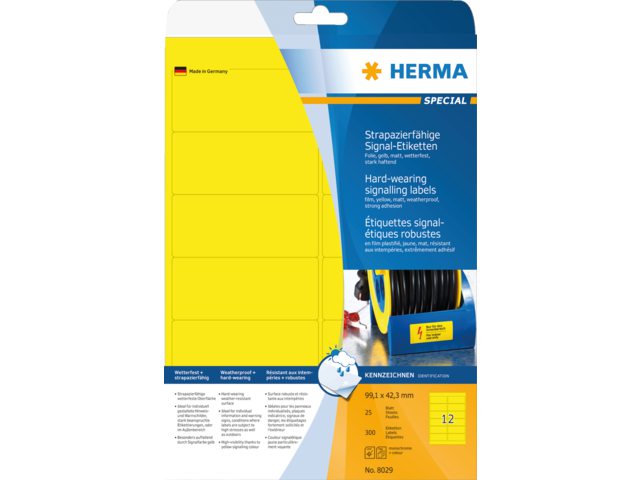 Etiket Herma 8029 99.1x42.3Mm folie geel 300stuks