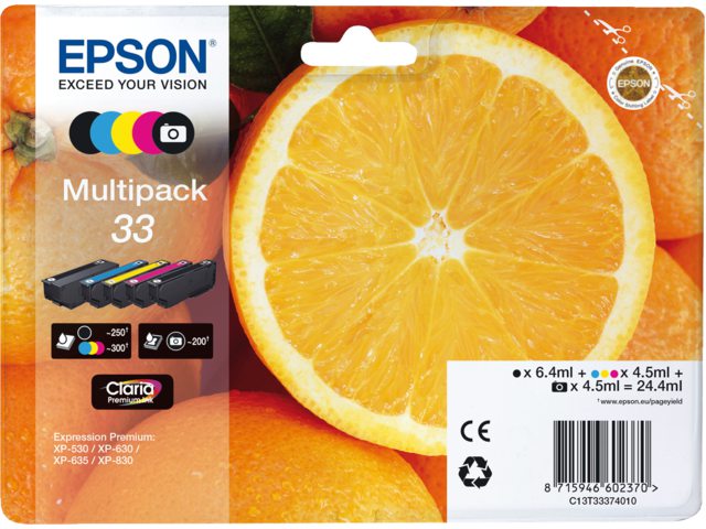 Inkcartridge Epson 33 T3337 2x zwart + 3 kleuren