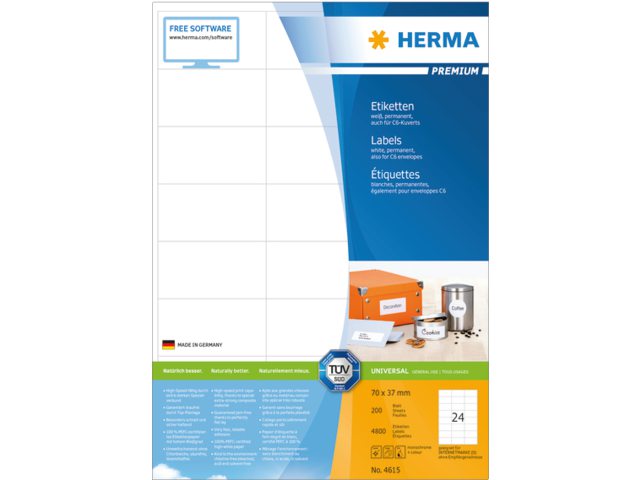 Etiket Herma 4615 70x37mm premium wit 4800stuks