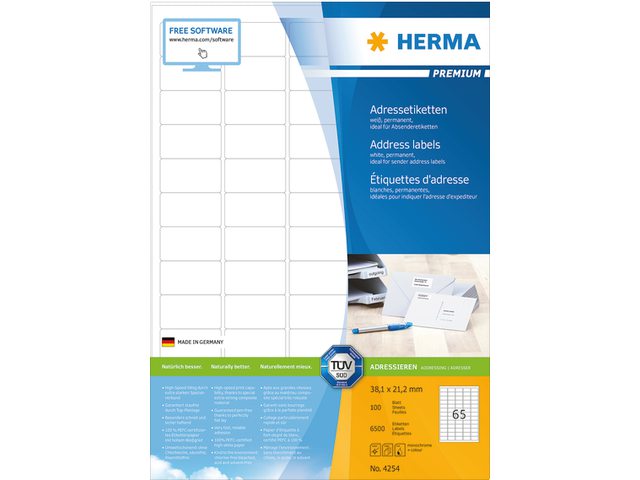 Etiket Herma 4254 38.1x21.2mm premium wit 6500stuks