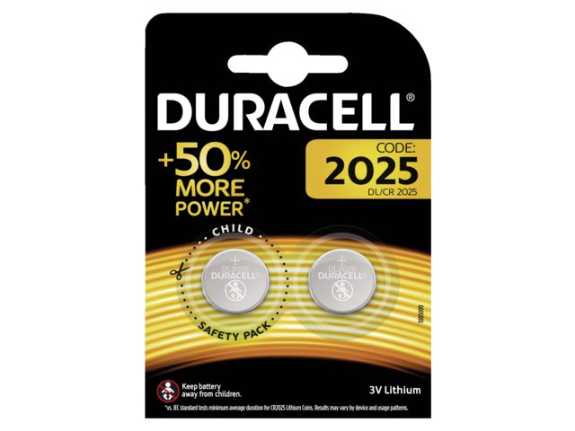 Batterij Duracell knoopcel CR2025 lithium Ã˜20mm 3V-170mAh